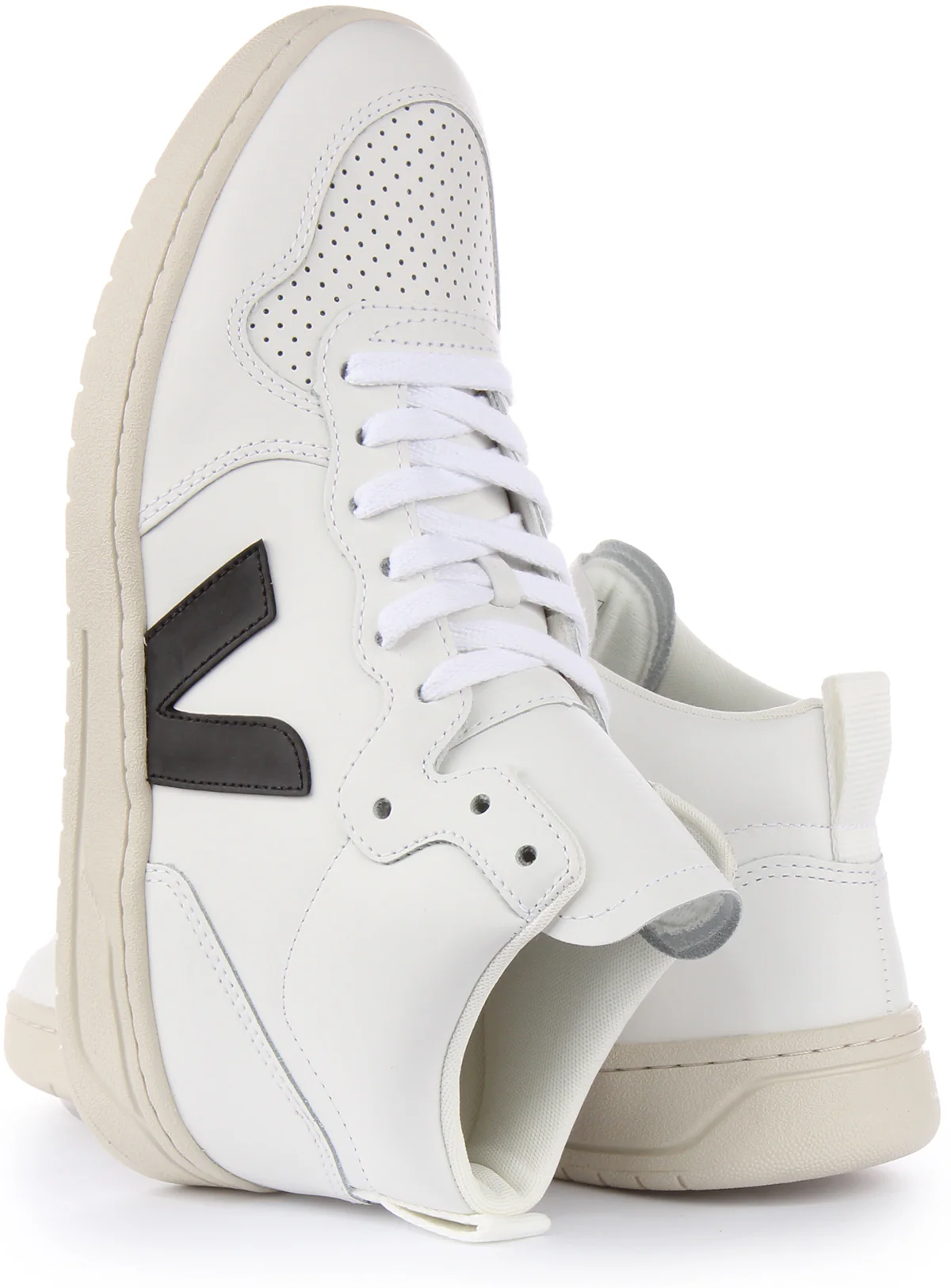 Veja V-15 Leather Trainers In White Black For Women - Image 4